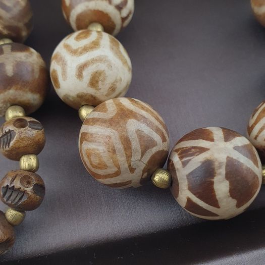 Burmese Antique Pumtek Pyu & Skull Shape Beads Necklace 26 inches