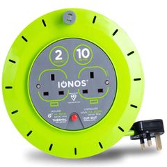 IONOS 2 Socket Cable Reel, 10m, Green Extension Lead, 13A with Thermal Cut Out, Heavy Duty Outdoor Extension Lead (ION13A10MCR6)