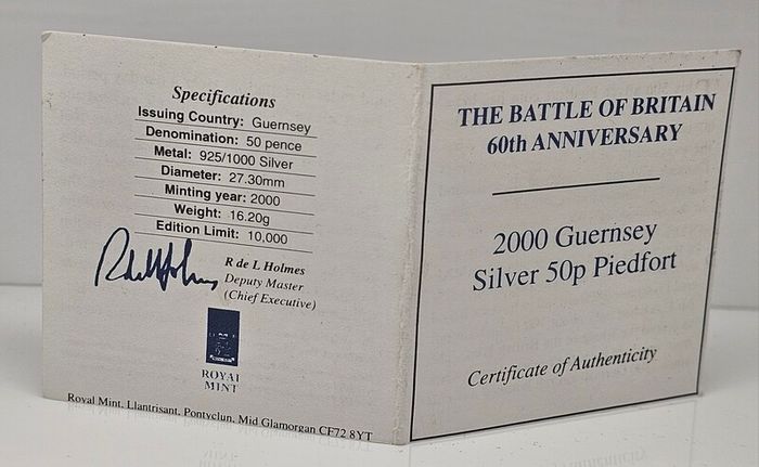 Bailiwick of Guernsey Silver Proof Piedfort 2000 50p 60th Anniversary of Battle of Britain
