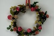 Handmade Rattan Wreath with Pink Roses &amp; Dried Botanicals, 35-inch