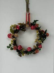 Handmade Rattan Wreath with Pink Roses & Dried Botanicals, 35-inch