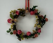 Handmade Rattan Wreath with Pink Roses & Dried Botanicals, 35-inch