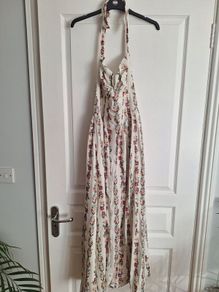 Halterneck sweetheart floral fit and flare dress