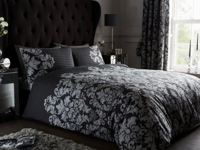 Damask Bedding Double Bed Set - Flower Duvet Cover - Comforter Covers With Pillow Cases - Black MULTIPLE SIZES AVAILABLE (FREE POSTAGE)