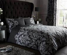 Damask Bedding Double Bed Set - Flower Duvet Cover - Comforter Covers With Pillow Cases - Black MULTIPLE SIZES AVAILABLE (FREE POSTAGE)