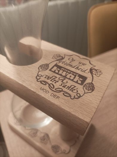 Kwak Belgian beer glass and wooden stand
