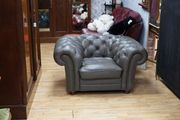 Oversized Grey Leather Chesterfield Armchair
