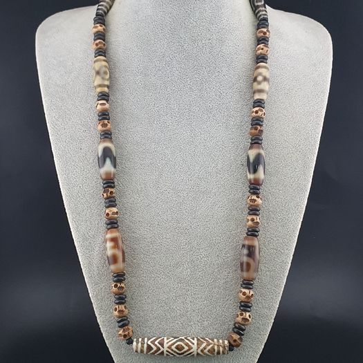 Antique Burmese Pumtek Pyu & Himalayan Tibetan Agate with Skull Shape Beads Necklace