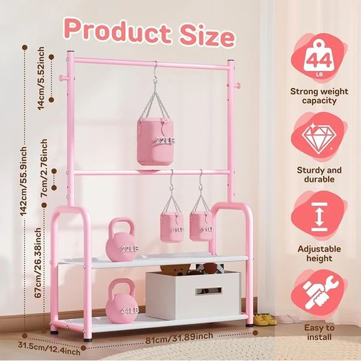 Kids Clothing Rail with 2-Layer Storage Shelf and 2 Adjustable Hanging Rods,Dress Up Rail for Hanging Clothes,Dress up Storage for Baby Toddle Kids(Classic, Pink)