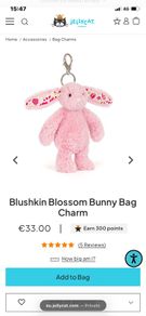 New JELLYCAT Blushkin Blossom Bunny Bag/Backpack Charm
