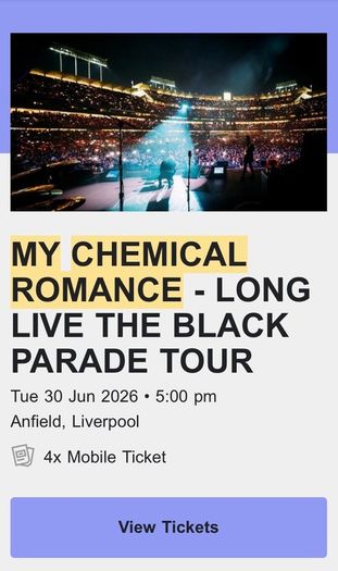 My Chemical Romance Liverpool ticket