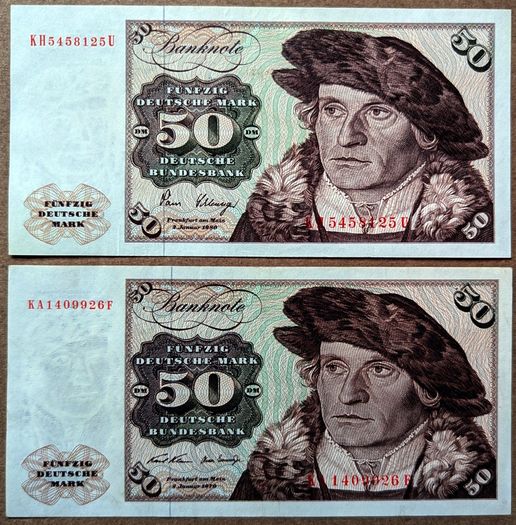 Germany (Federal Republic) - Set of 2 Banknotes: 50 Mark 1970 1980 33a 33d XF-AU