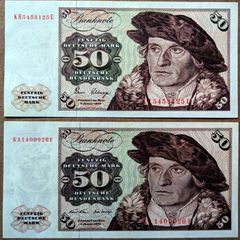 Germany (Federal Republic) - Set of 2 Banknotes: 50 Mark 1970 1980 33a 33d XF-AU