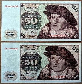 Germany (Federal Republic) - Set of 2 Banknotes: 50 Mark 1970 1980 33a 33d XF-AU