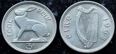 [#378] - Ireland 1968 | 3 Pence | Irish 3d | Hare | KM.12a | MS