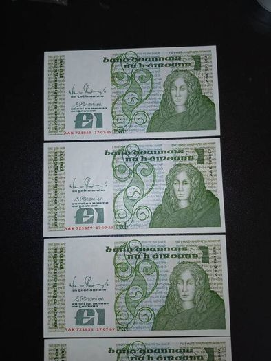 Five unc 1989 Queen meave lrish banknotes