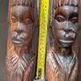 African Wooden Head Bookends Pair Hand Carved Tribal Hardwood Busts Image 5