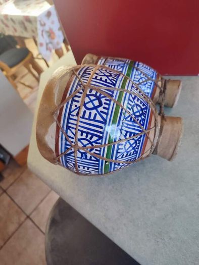 Moroccan small Bongo Drums CERAMIC BASE hand painted goat hide tops vintage