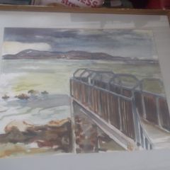 a large water colour of view of howth from sa;thill by  OISIN ROCHE