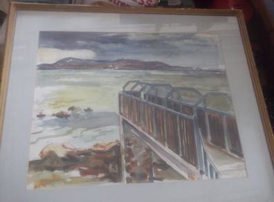 a large water colour of view of howth from sa;thill by  OISIN ROCHE