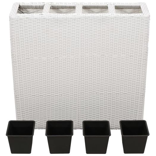 Garden Raised Bed with 4 Pots 2 pcs Poly Rattan White(2x45427)