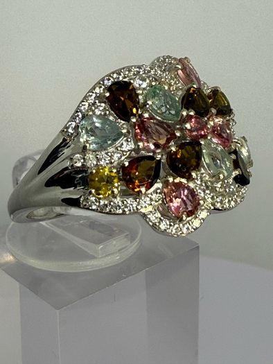 Multi-Tourmaline Zircon Cluster Ring