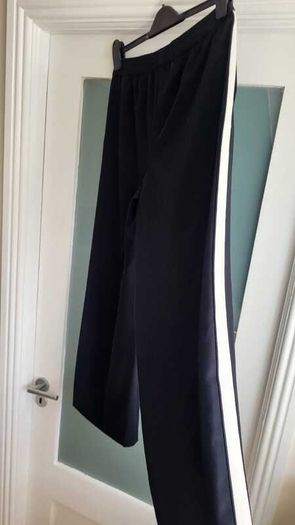 M&S black trousers with white side stripe and pockets Sz 10 (Short) - Bnwot - Rrp 34 (New)