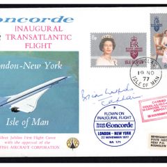 1977 Isle of Man Concorde Flight Cover (with approval of British Aircraft Corporation) SST Inaugural Transatlantic Flight. New York to London. Signed by Captain Brian Walpole.