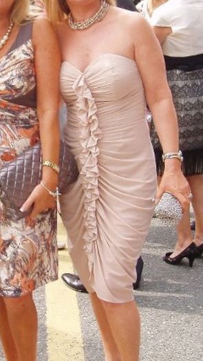 H&M light pink, strapless ruffle front dress