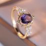 Vintage Style Amethyst Stone Crystals Gold Tone Ring Image 4