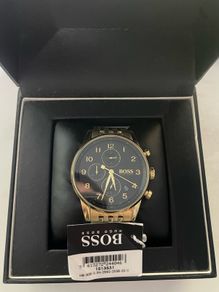 Hugo Boss 1513531 Men's Gold Tone Chronograph Watch Black Dial Box Used