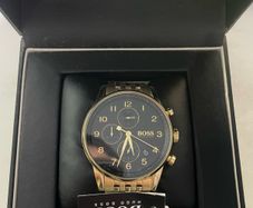 Hugo Boss 1513531 Men's Gold Tone Chronograph Watch Black Dial Box Used