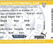 Leicester City vs Arsenal Ticket Stub | Jamie Vardy Premier League Debut - 0048