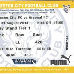Leicester City vs Arsenal Ticket Stub | Jamie Vardy Premier League Debut - 0048