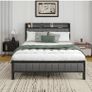 Double Bed Frame With Storage Headboard, Upholstered Platform Bed Frame/Mattress Foundation/Metal Slat Support/No Box Spring Needed/Dark Grey Image 9