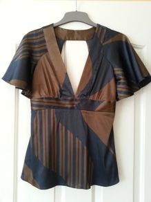 Topshop navy/bronze satin top size 10