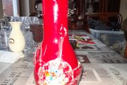 Beautiful Old Red Vase Fluted Top Rim with Handles