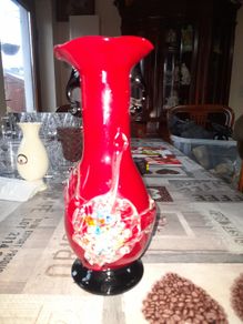 Beautiful Old Red Vase Fluted Top Rim with Handles