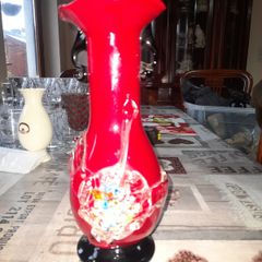 Beautiful Old Red Vase Fluted Top Rim with Handles