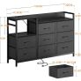 Black Chest of Drawers Bedroom, 8 Fabric Drawers, 30x132x88cm Contains 2 USB & 2 AC Ports Sockets, Storage Dresser with 8 Fabric Drawers Suitable for Bedrooms, Living Rooms Image 6