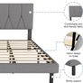 Small Double Bed Frame, Light Grey, Upholstered Wooden Slat Bed Frame with Headboard Image 5