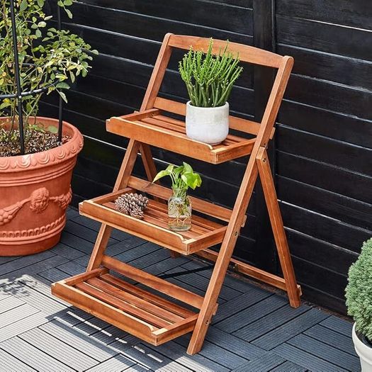 Solid Acacia Wood Flower Stand Plant Stand Flower Stairs Plant Stairs Flower Shelf Flower Bench Garden Shelf 3 Levels