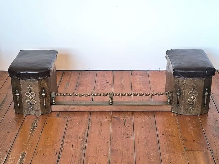 Antique Arts & Crafts Club Fender (c. 1900) adjustable fireplace seats