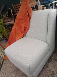 Stunning Designer Bedroom Chair, Wide Winged,, Houndstooth Fabric.