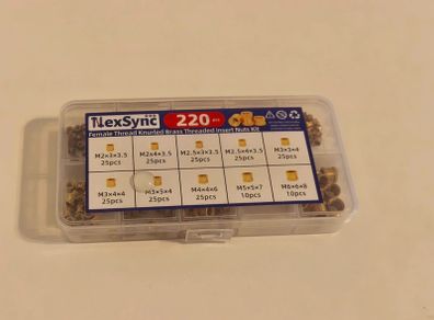 HexSync Brass Threaded Insert Nuts Kit 220pcs M2-M6 Knurled