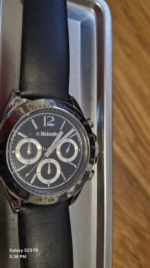 Heineken chronograph watch with leather strap