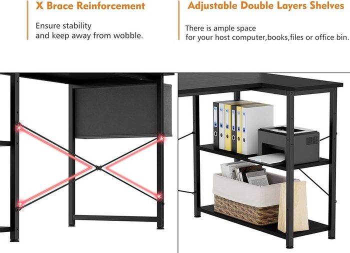 NEW SALE | L Shaped Desk 100CM Computer Desk Study Office Desk Gaming Desk Writing Table With Bookshelf Reversible Corner Desk For Home Office Studio Workstation