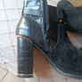 River island black ankle heels boots 6 39 gold steel trim strap padlock alligator print Image 4