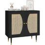 Bohemian kitchen sideboard storage cabinet, double doors with 2 shelves, rattan front, 80 x 38 x 79 cm, black Image 3