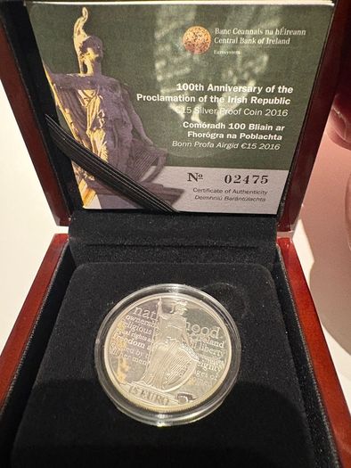Silver Proof 15 Euro 2016. Unc.   100th Anniversary Of The Proclamation Of The Irish Republic